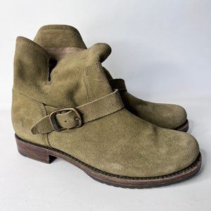 Frye Veronica Bootie Sage Olive Green Slouchy Round Toe Buckle Leather Women's 9